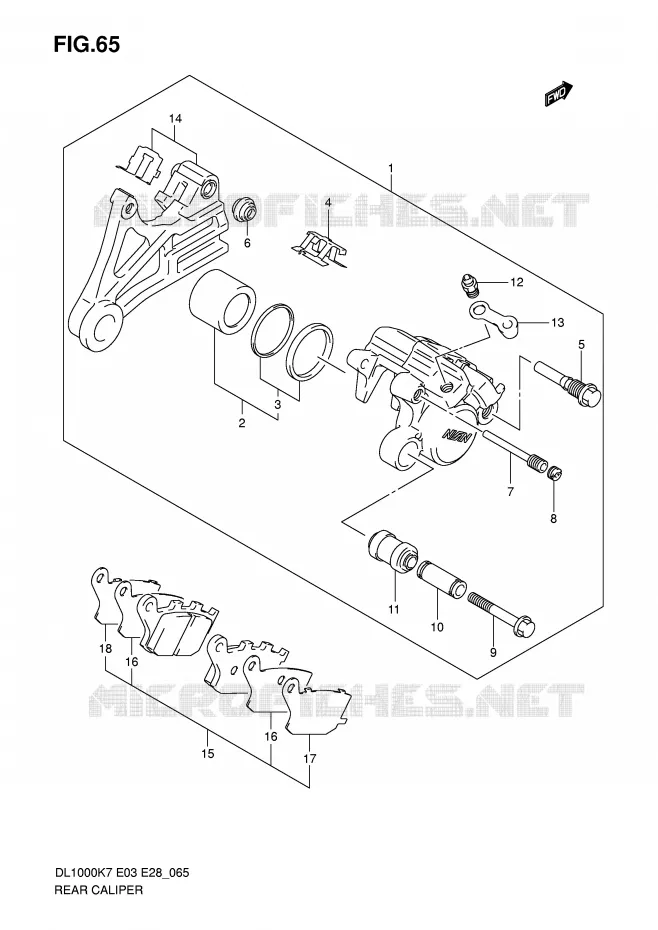 ETRIER DE FREIN ARRIERE Suzuki MOTO 1000 V-STROM 2010  DL1000L0(E3/E28)