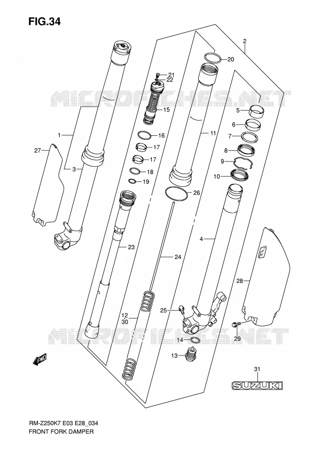 FOURCHE (MODEL K7) Suzuki MOTO 250 RM-Z 2008  RM-Z250K8(E3/E28)