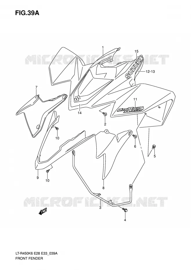 GARDE BOUE AVANT (MODEL K7) Suzuki QUAD 450 QUADRACER 2010  LT-R450ZL0(E28/E33)