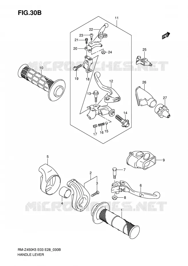 LEVIERS - POIGNEES (MODEL K7) Suzuki MOTO 450 RM-Z 2006  RM-Z450K6(E3/E28)