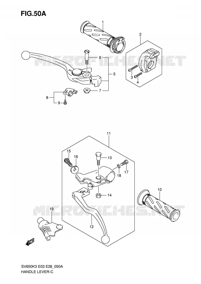 LEVIERS - POIGNEES (MODEL K7) Suzuki MOTO 650 SV 2007  SV650AK7/SAK7(E3/E28)