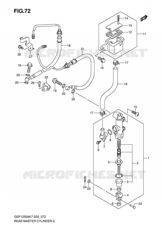 MAITRE CYLINDRE DE FREIN ARRIERE (GSF1250AK7/SAK7/AK8/SAK8/AK9/SAK9/SAZK9/SAL0) Suzuki MOTO 1250 BANDIT-S 2008  GSF1250SK8(E2)