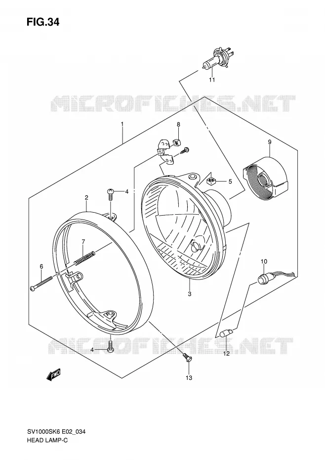 PHARE (SV1000 E2/E19 SV1000U1/U2 E19) Suzuki MOTO 1000 SV 2006  SV1000S1K6(E2)