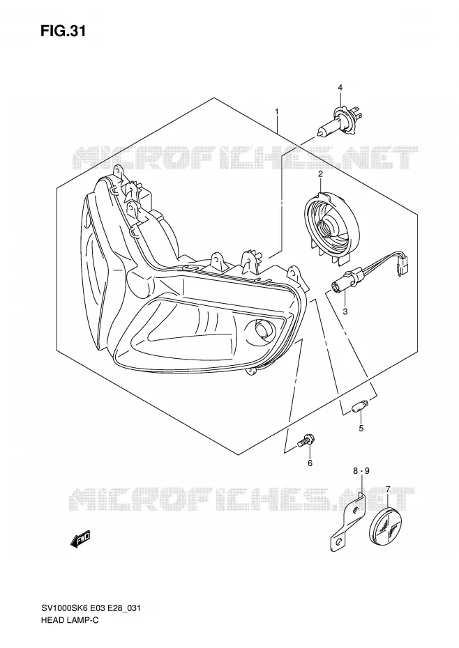 PHARE (SV1000S) Suzuki MOTO 1000 SV-S 2007  SV1000SK7(E3/E28)