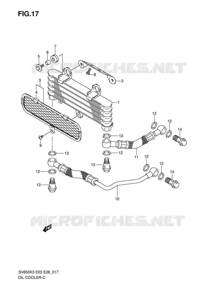 RADIATEUR D'HUILE Suzuki MOTO 650 SV 2003  SV650K3/SK3(E3/E28)