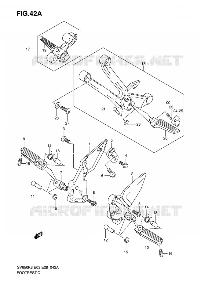 REPOSE PIEDS (MODEL K4/K5/K6/K7) Suzuki MOTO 650 SV 2005  SV650K5/SK5(E3/E28)