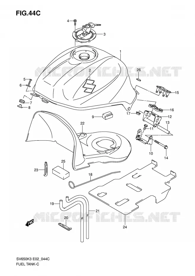 RESERVOIR D'ESSENCE (MODEL K7) Suzuki MOTO 650 SV 2007  SV650UAK7(E2)