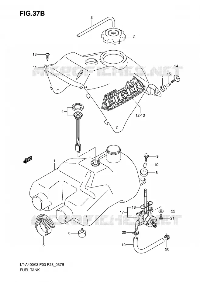 RESERVOIR D'ESSENCE (MODEL K7) Suzuki QUAD 400 EIGER 2005  LT-A400K5(P3/P28)