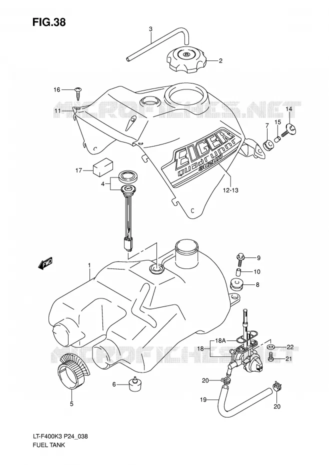 RESERVOIR D'ESSENCE (MODELE K3) Suzuki QUAD 400 EIGER 2005  LT-F400K5(P24)