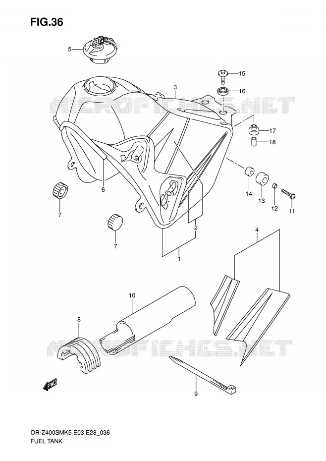 RESERVOIR D'ESSENCE (MODELE K5/K6) Suzuki MOTO 400 DR-Z 2009  DR-Z400SMK9(E3/E28)