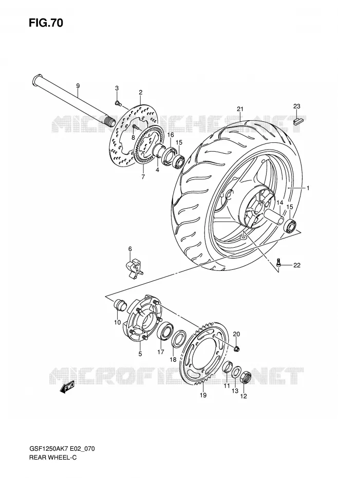 ROUE ARRIERE (GSF1250AK7/SAK7/AK8/SAK8/AK9/SAK9/SAZK9/SAL0) Suzuki MOTO 1250 BANDIT-S 2010  GSF1250SAL0(E2)