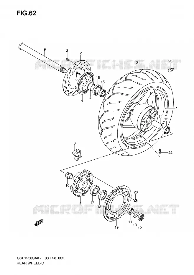 ROUE ARRIERE (GSF1250SAK7/SAK8/SAK9) Suzuki MOTO 1250 BANDIT-S 2009  GSF1250SK9(E3/E28)