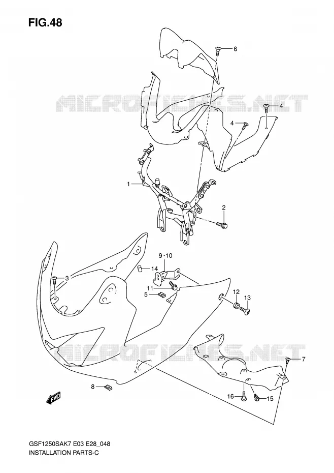 SUPPORTS / FIXATIONS CARENAGES Suzuki MOTO 1250 BANDIT-S 2007  GSF1250SK7(E3/E28)