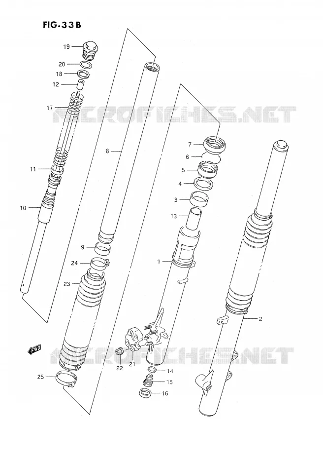 AMORTISSEUR AVANT (DR350SR E22,E24) Suzuki MOTO 350 DR 1992  DR350SN(E2)