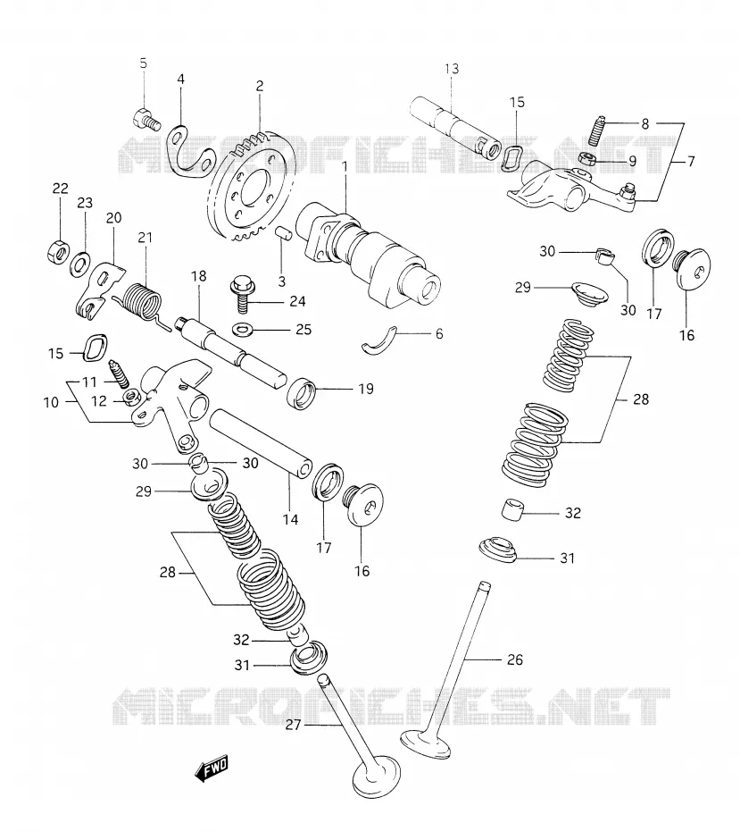 ARBRE A CAMES - SOUPAPES (MODELE L/M/N/P) Suzuki MOTO 350 DR 1991  DR350M(E28)