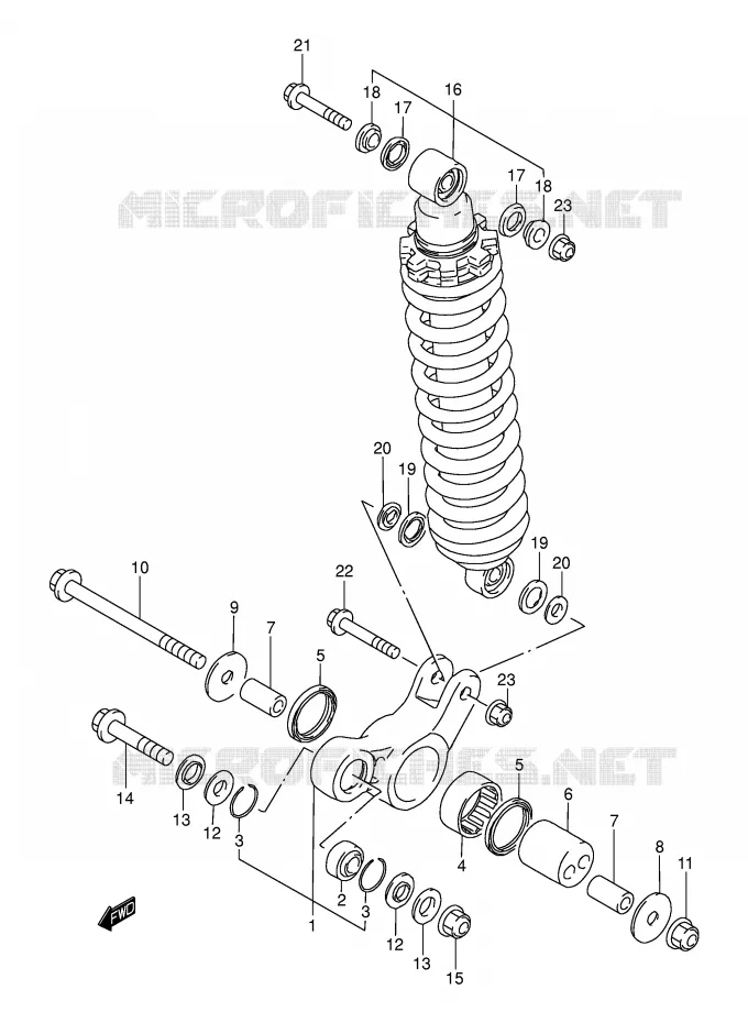 BIELLETTE DE SUSPENSION ARRIERE (MODELE K1/K2/K3) Suzuki MOTO 200 DR 2005  DR200SEK5(E3/E28)
