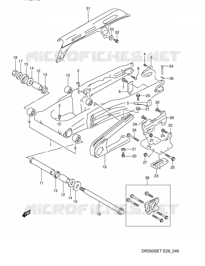 BRAS OSCILLANT ARRIERE (MODELE L/M/N/P) Suzuki MOTO 350 DR 1991  DR350SM(E28)