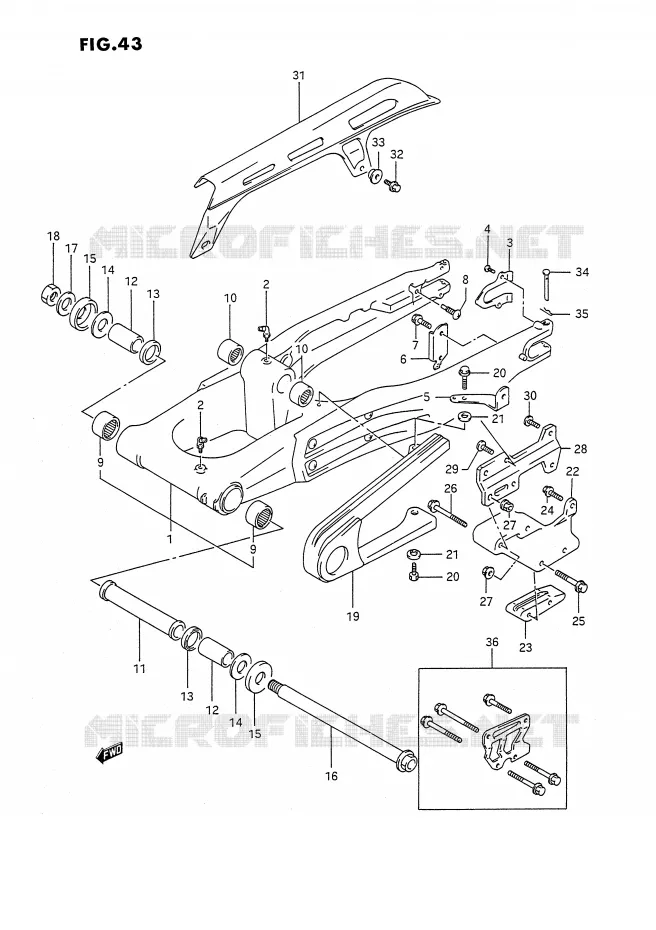BRAS OSCILLANT ARRIERE (MODELE L/M/N/P) Suzuki MOTO 350 DR 1992  DR350SN/SHN(E2)