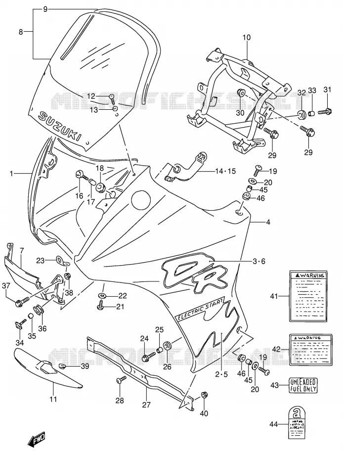 CARENAGES - ETIQUETTES (MODELE M) Suzuki MOTO 650 DR 1996  DR650RSEUT(E4)