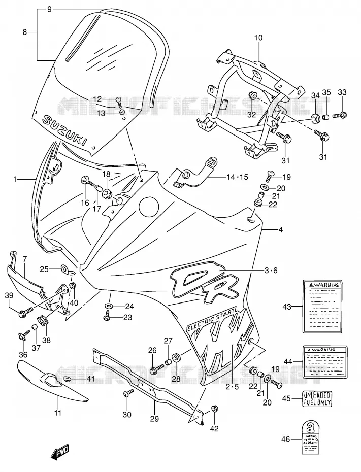 CARENAGES - ETIQUETTES (MODELE N) Suzuki MOTO 650 DR 1996  DR650RSEUT(E4)