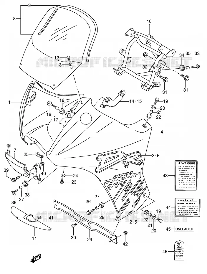 CARENAGES - ETIQUETTES (MODELE P) Suzuki MOTO 650 DR 1995  DR650RSEUS(E4)