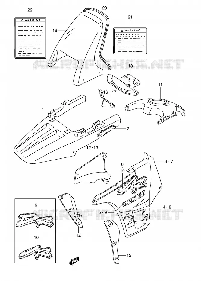 CARENAGES - ETIQUETTES (MODELE P) Suzuki MOTO 800 DR 1994  DR800SUR