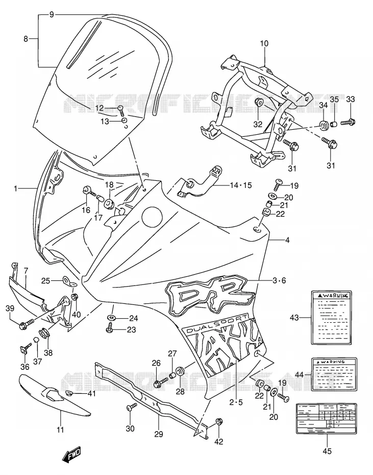 CARENAGES - ETIQUETTES (MODELE R) Suzuki MOTO 650 DR 1993  DR650RSEUP(E4)
