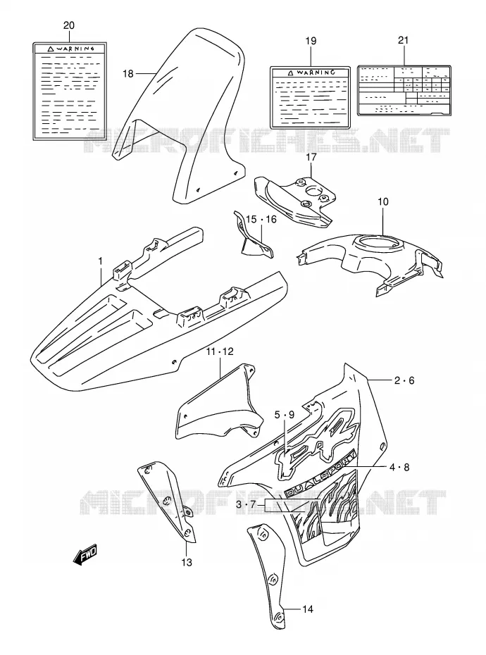 CARENAGES - ETIQUETTES (MODELE R) Suzuki MOTO 800 DR 1995  DR800SUS(E4)