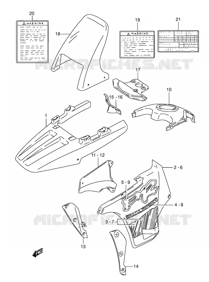 CARENAGES - ETIQUETTES (MODELE S) Suzuki MOTO 800 DR 1996  DR800SUT