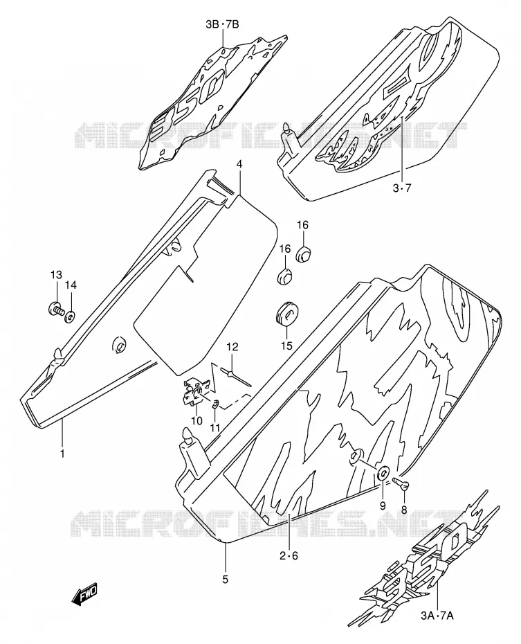 CARENAGES ARRIERE  (MODELE N/P/R/S) Suzuki MOTO 350 DR 1991  DR350M(E1)