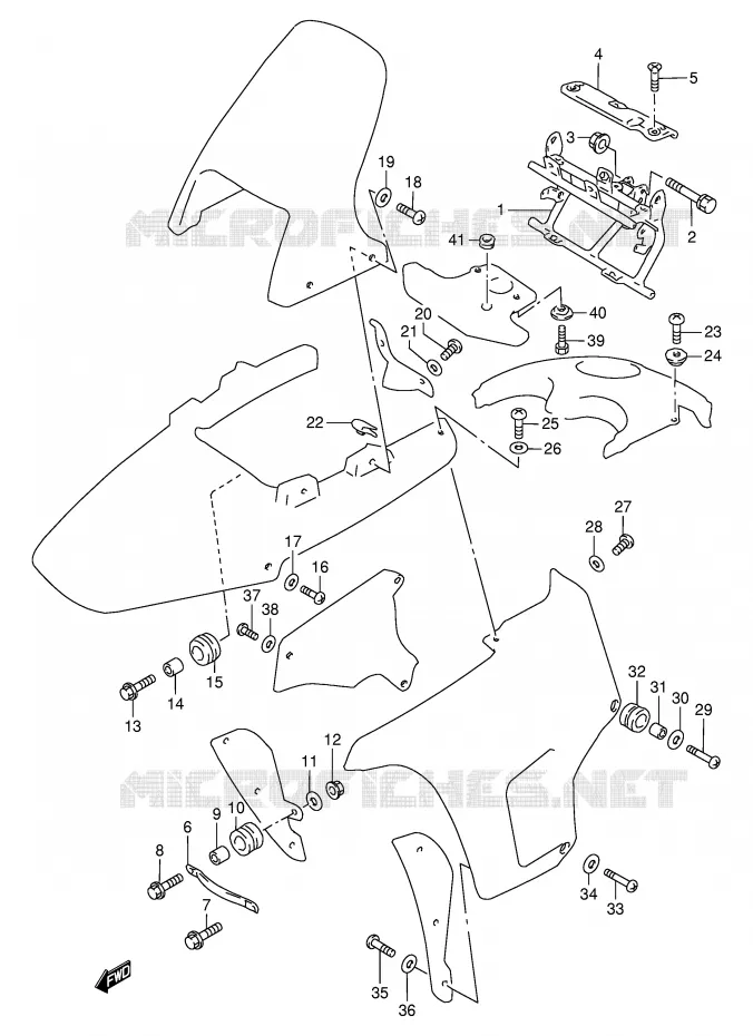 CARENAGES ET SUPPORTS AVANT Suzuki MOTO 800 DR 1997  DR800SUV