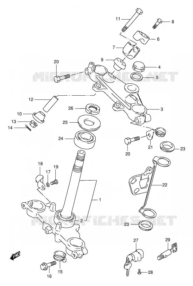 COLONNE DE DIRECTION (MODELE R/S/T) Suzuki MOTO 125 DR 1998  DR125SEW/SEUW(E4)