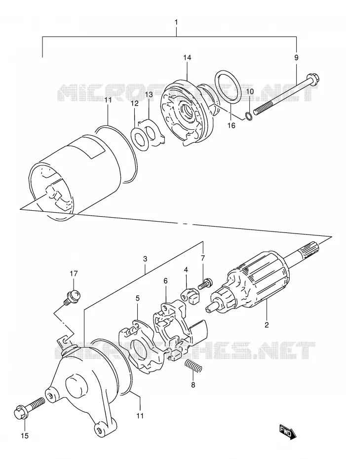 DEMARREUR (MODELE R/S/T/V/W/X) Suzuki MOTO 125 DR 1998  DR125SEUW(E4)