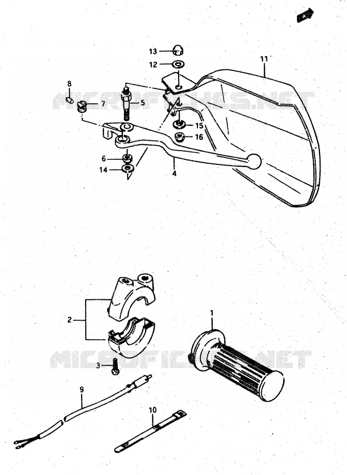 ENSEMBLE LEVIER - COMMODO DROIT (DR500RH) Suzuki MOTO 500 DR 1987  DR500H(G/H/J)