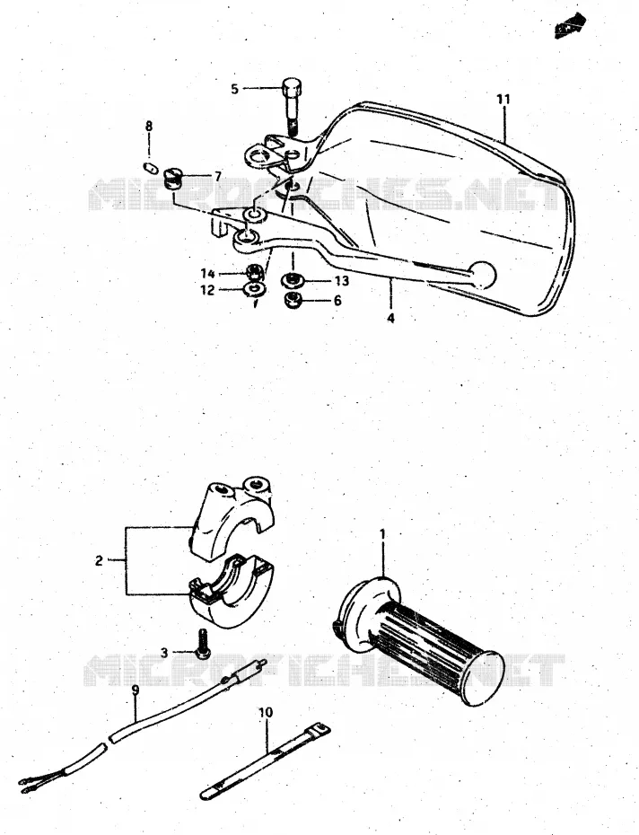 ENSEMBLE LEVIER - COMMODO DROIT (MODELE G/DR500SH) Suzuki MOTO 500 DR 1986  DR500RG(G/H/J)