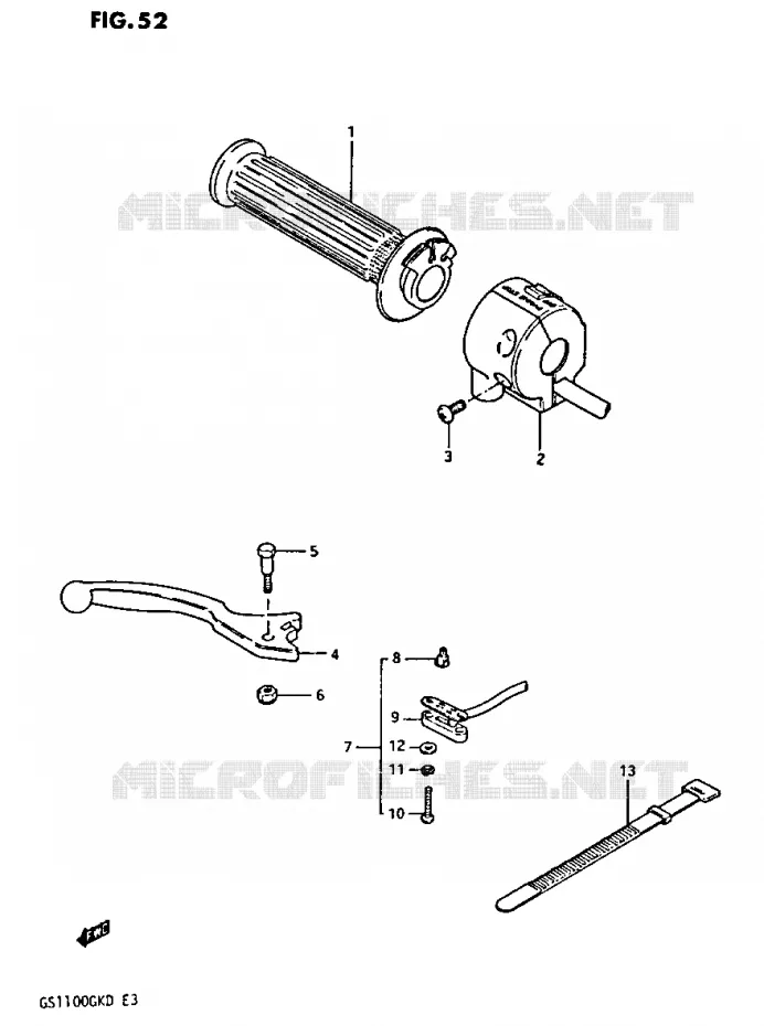 ENSEMBLE LEVIER - COMMODO DROIT Suzuki MOTO 1100 GS-G 1982  GS1100GKZ(Z/2/D)