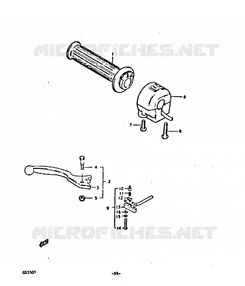 ENSEMBLE LEVIER - COMMODO DROIT Suzuki MOTO 550 GS 1980  GS550ET(T)