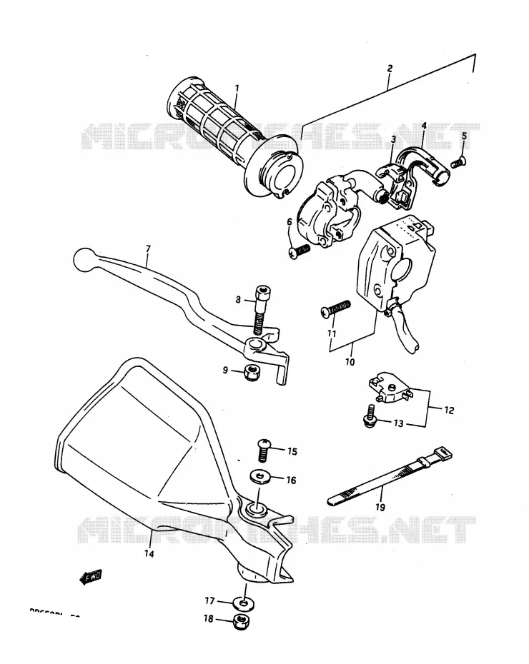 ENSEMBLE LEVIER - COMMODO DROIT Suzuki MOTO 650 DR 1990  DR650RUL(L)