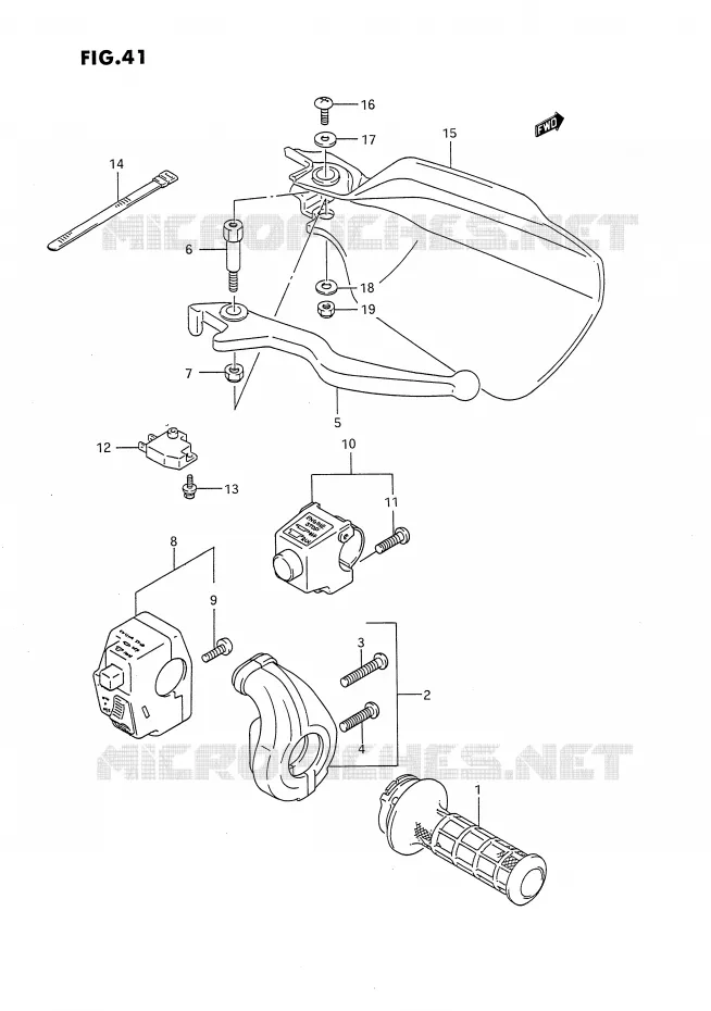 ENSEMBLE LEVIER - COMMODO DROIT Suzuki MOTO 650 DR 1994  DR650RUR(E4)