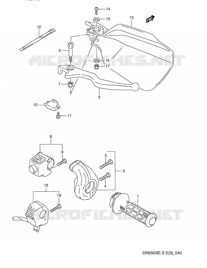 ENSEMBLE LEVIER - COMMODO DROIT Suzuki MOTO 650 DR 1995  DR650SES(E28)