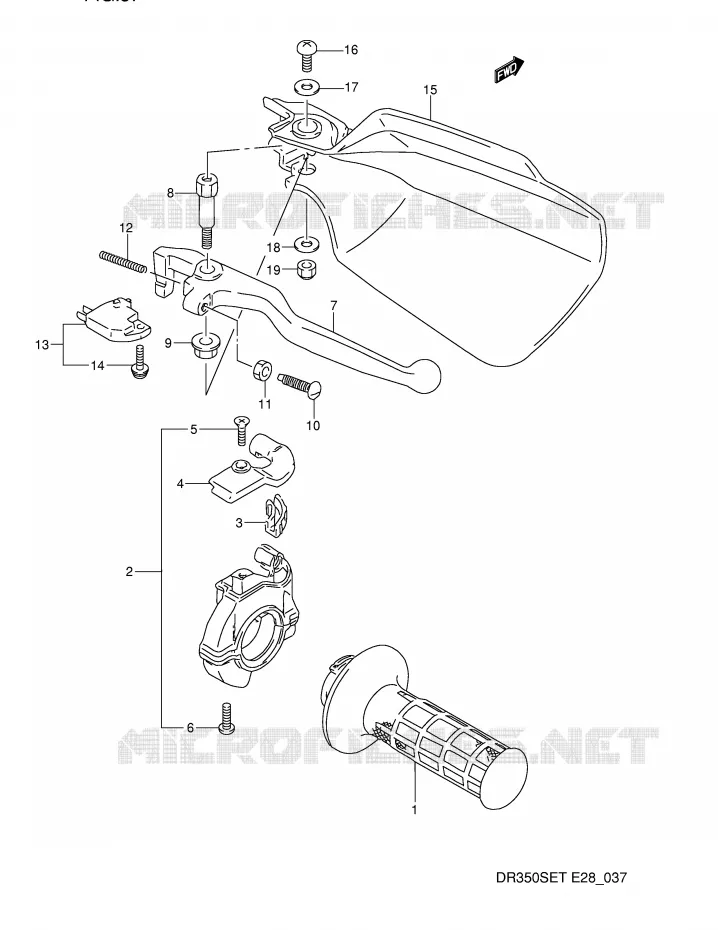 ENSEMBLE LEVIER - POIGNEE DROITE (MODELE L/M) Suzuki MOTO 350 DR 1991  DR350SM(E28)
