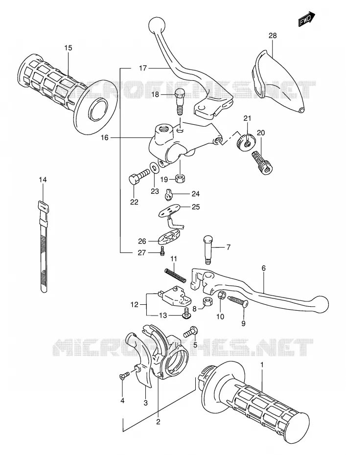 ENSEMBLE LEVIERS - POIGNEES Suzuki MOTO 200 DR 2001  DR200SEK1(E3/E28)
