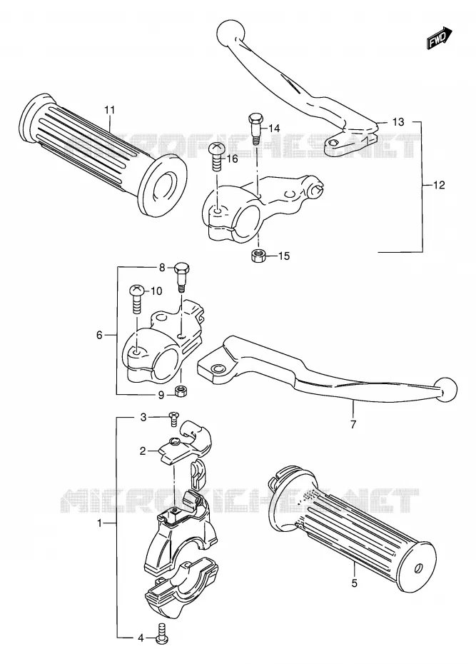 ENSEMBLE LEVIERS - POIGNEES Suzuki MOTO 80 DS 1996  DS80T(E24)