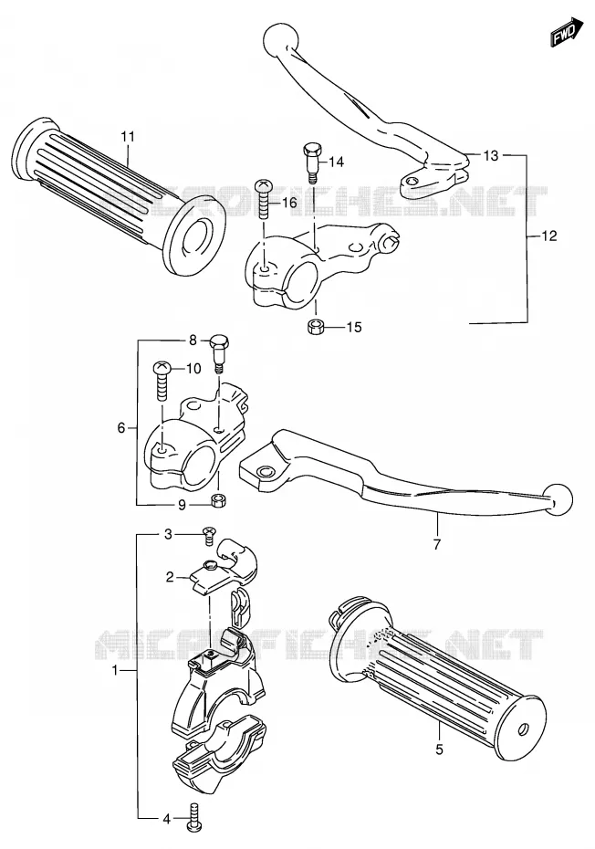 ENSEMBLE LEVIERS - POIGNEES Suzuki MOTO 80 DS 1999  DS80X(E3/E28)