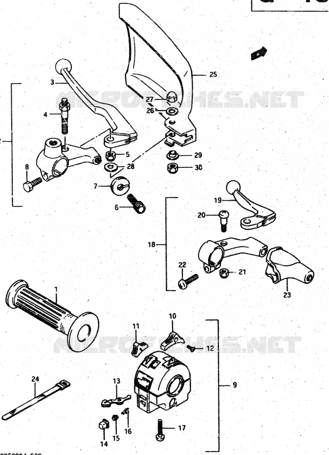 ENSEMBLE POIGNEE GAUCHE (DR500RH) Suzuki MOTO 500 DR 1987  DR500SH(G/H/J)
