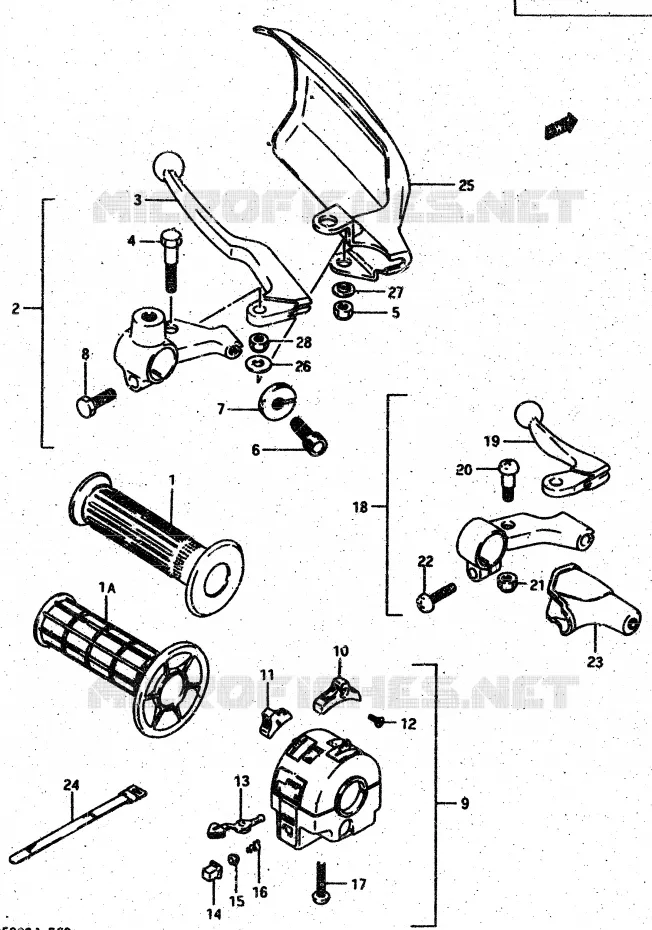 ENSEMBLE POIGNEE GAUCHE (MODELE G/DR500SH/DR500SJ) Suzuki MOTO 500 DR 1986  DR500RG(G/H/J)