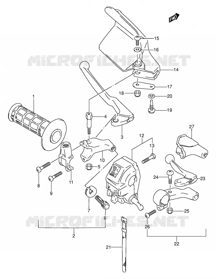 ENSEMBLE POIGNEE GAUCHE Suzuki MOTO 250 DR 1992  DR250SN(E24)