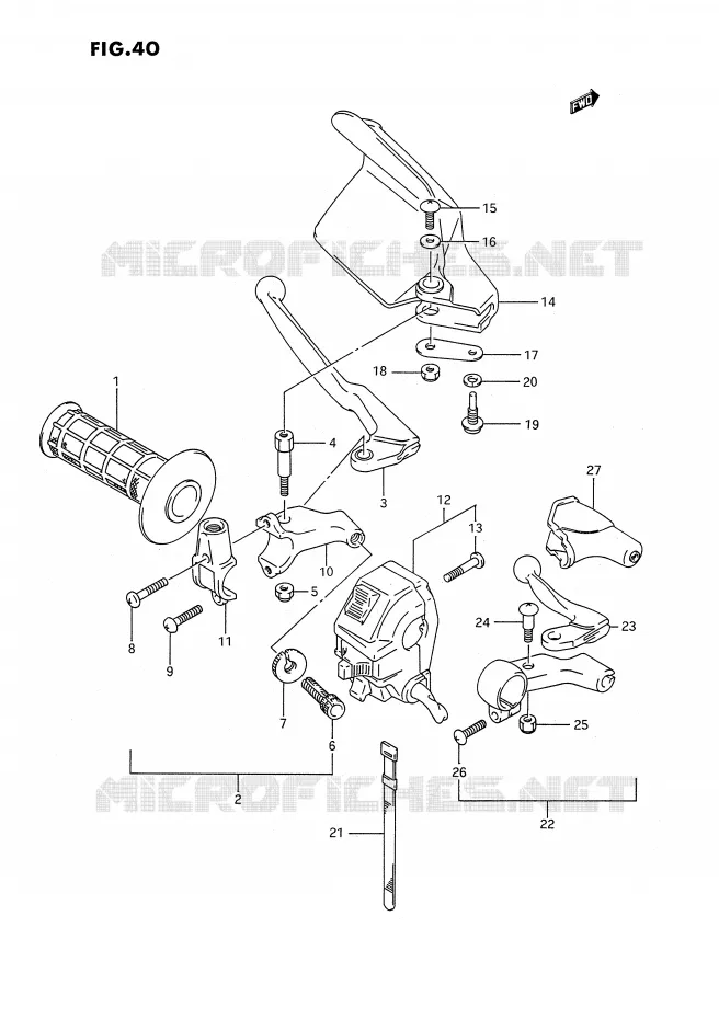 ENSEMBLE POIGNEE GAUCHE Suzuki MOTO 350 DR 1994  DR350SR/SHR(E2)