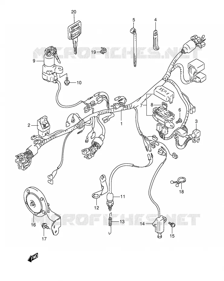 FAISCEAU ELECTRIQUE (MODELE M/N/P/R) Suzuki MOTO 800 DR 1993  DR800SUP