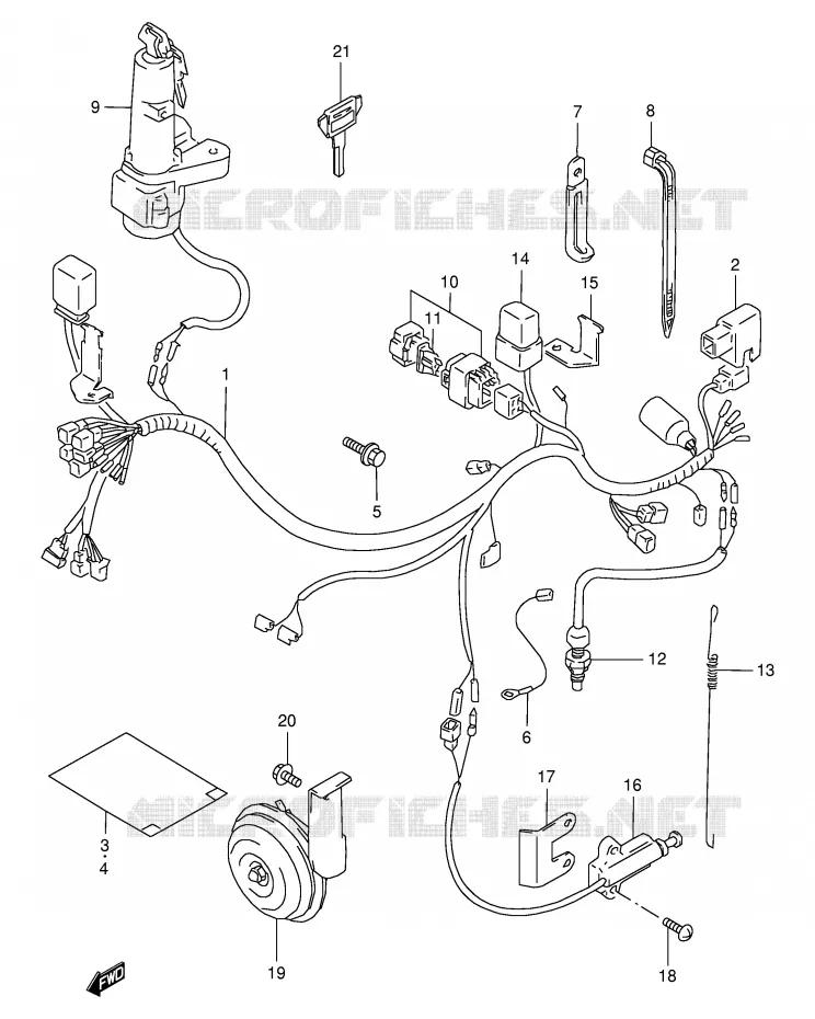 FAISCEAU ELECTRIQUE (MODELE T/V/W/X) Suzuki MOTO 350 DR 1997  DR350SEV(E2)